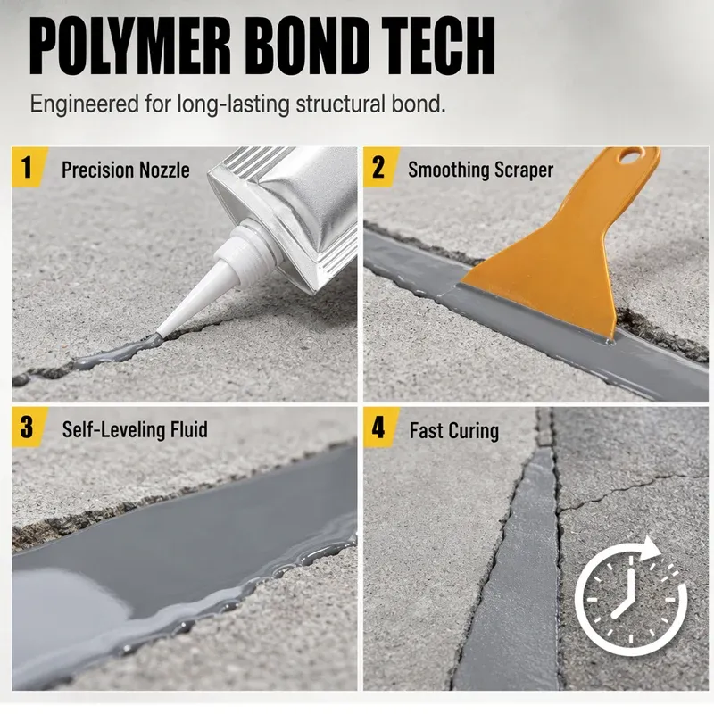 Polymer bond concrete crack repair